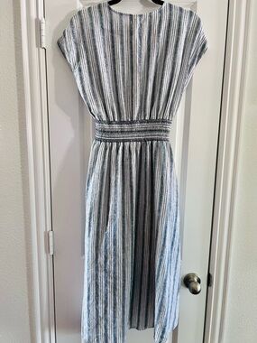 Striped Blue and White Smocked Back Dress